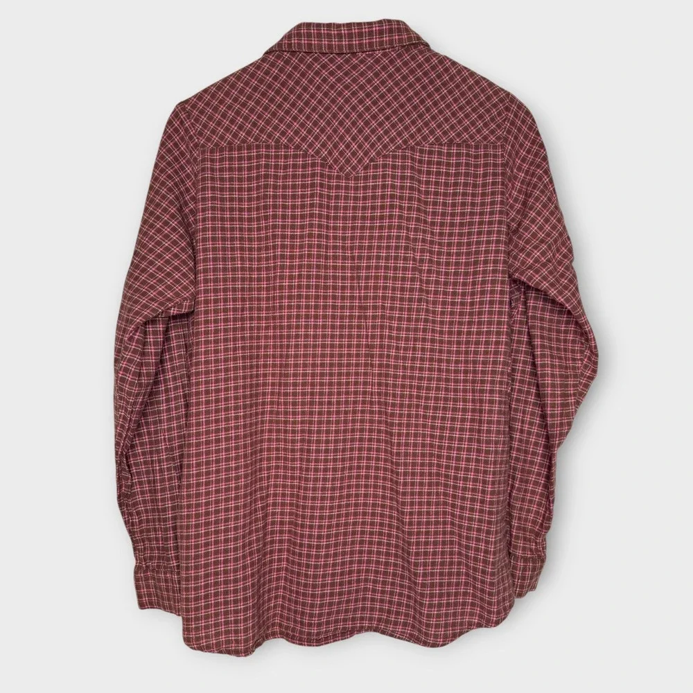 Wrangler Wrancher Pearl Snap Flannel Long Sleeve Shirt Brown Pink Plaid Soft XXL - Picture 4 of 6
